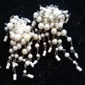 Pearl Cluster Drop Clip On Earrings - White